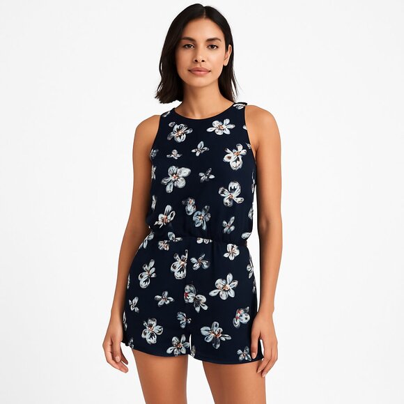 LOFT Floral Romper in Navy and Pink - Picture 1 of 5